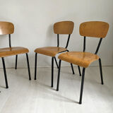Set of 4 vintage school chairs 1970