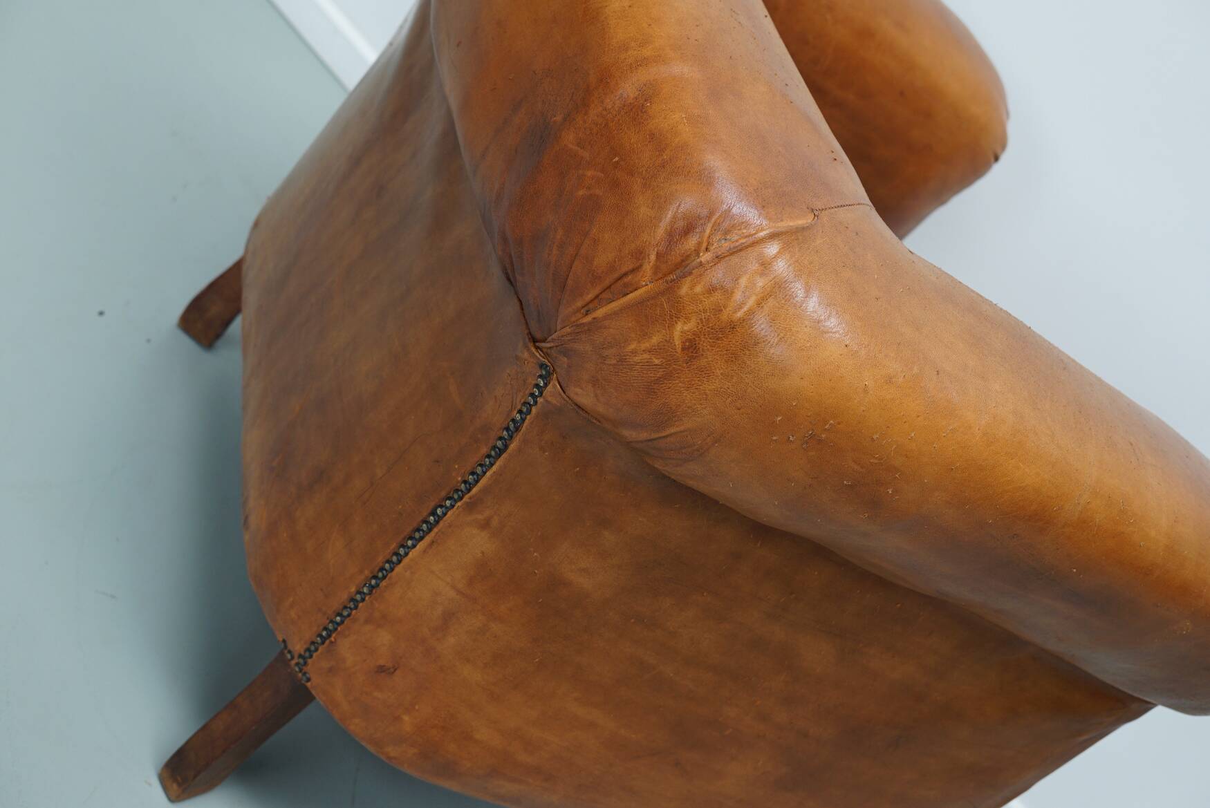 Fauteuil Club Vintage en Cuir Couleur Cognac, Pays-Bas