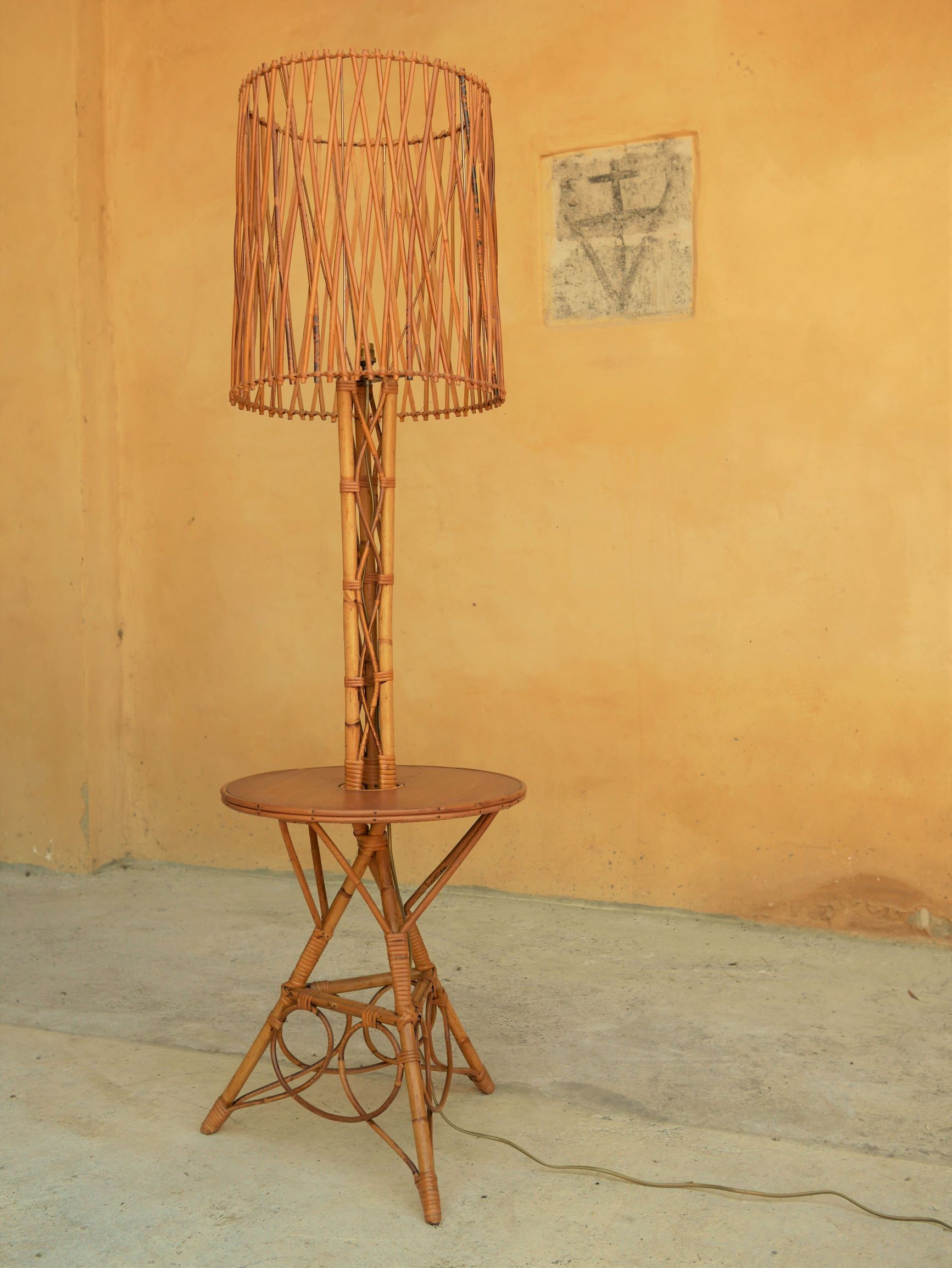 Vintage rattan floor lamp