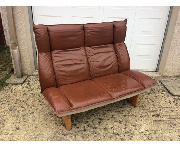Leather and scandinavian linen sofa