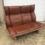 Scandinavian leather and linen sofa