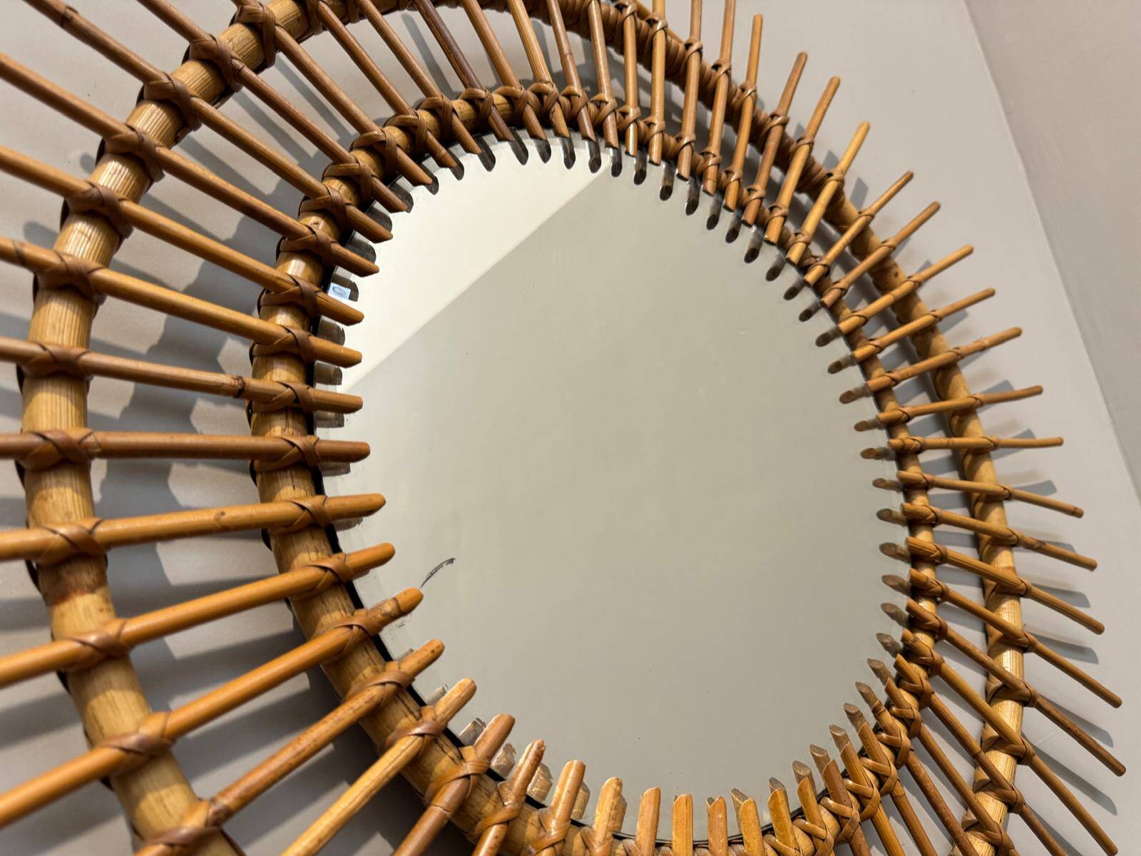 Vintage rattan sun mirror