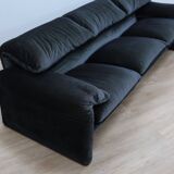 Vintage 1980s blue and green velvet Cassina Maralunga 3-Seater sofa