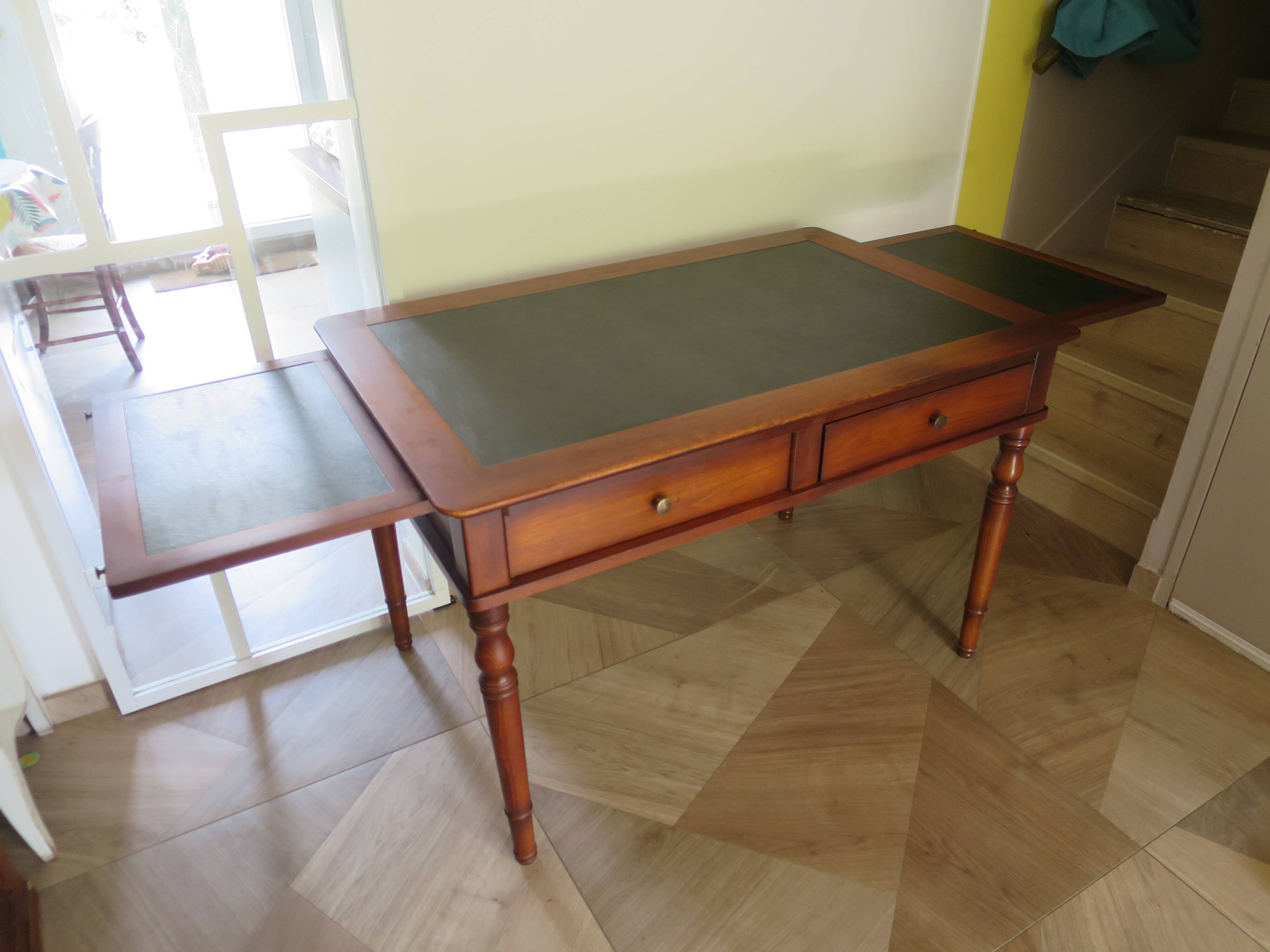 minister's desk - 2 drawers - solid wood - faux leather writing pad - Louis Philippe