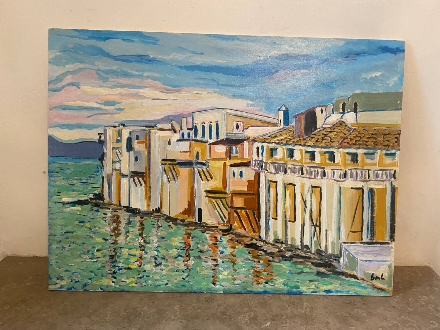 Oil on panel "Mykonos" signed Bul