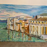 Oil on panel "Mykonos" signed Bul