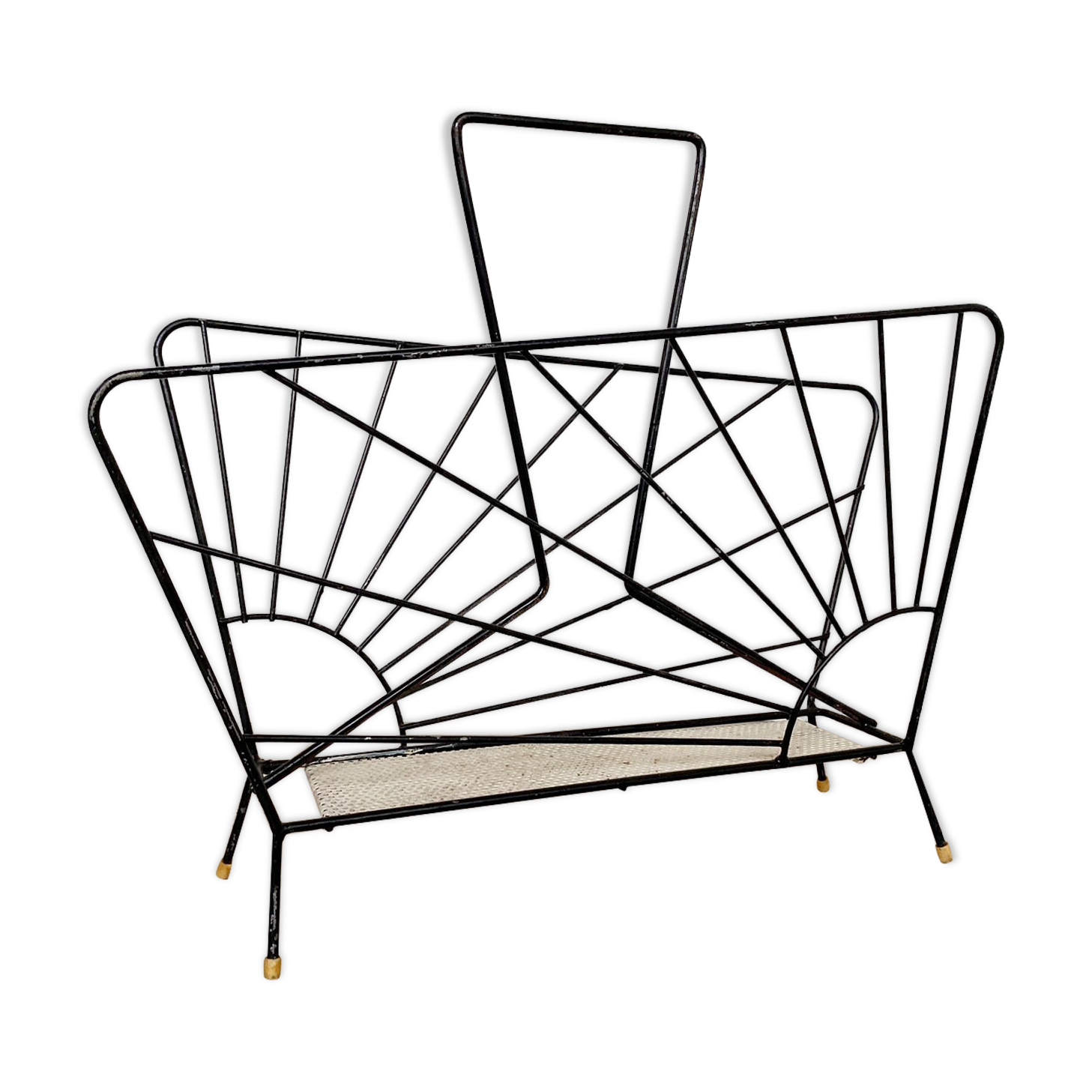 Mid century magazine rack - wire metal & perforated metal, vintage newspaper stand