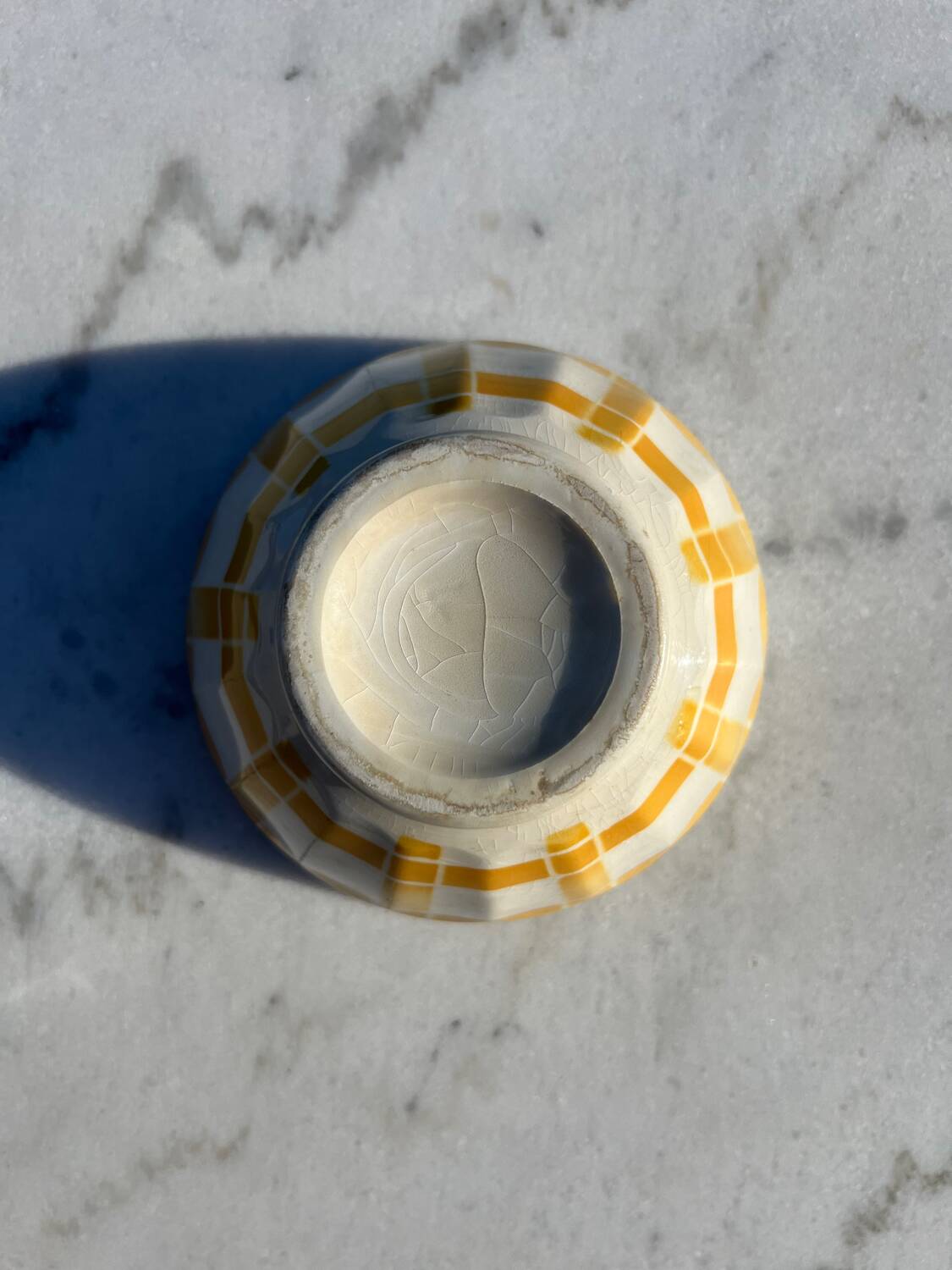 Vintage Earthenware Bowl with Yellow Tiles Pattern