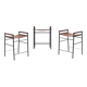 Set of 3 Contemporary Bar Stools in Dark Brown Leather and Black Metal Rubber.