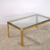 Table basse italienne chromée et verre, années 1970
