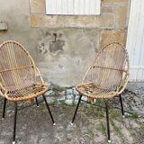 Paire de fauteuils rotin