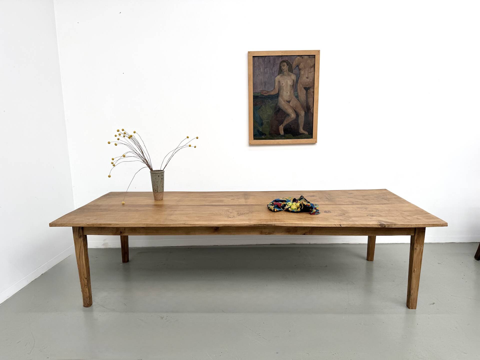 Very large farmhouse table in solid oak, 1950s – L300 cm