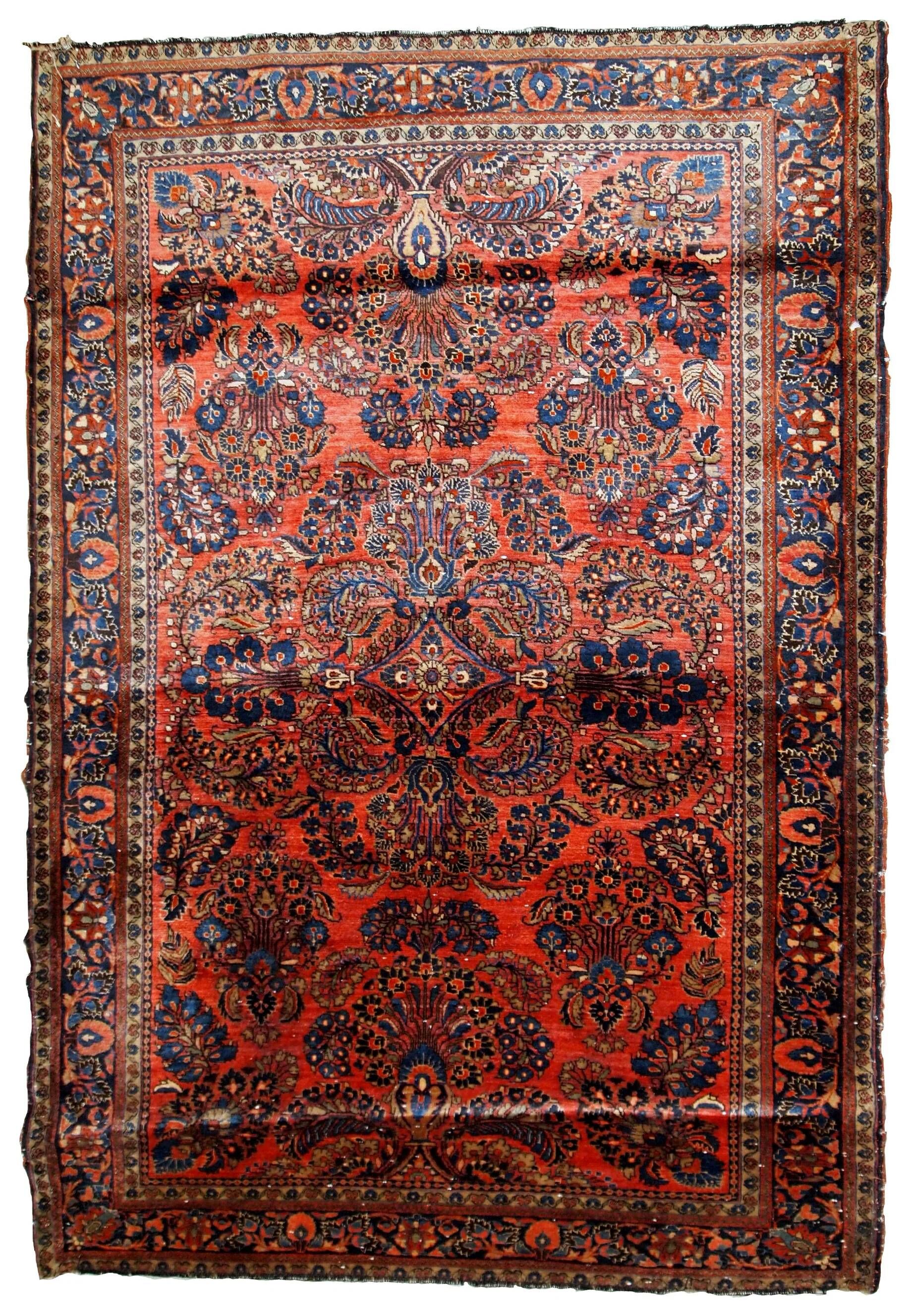 Handmade antique Persian Sarouk rug 4' x 6.4' (122cm x 195cm) 1920s - 1B790