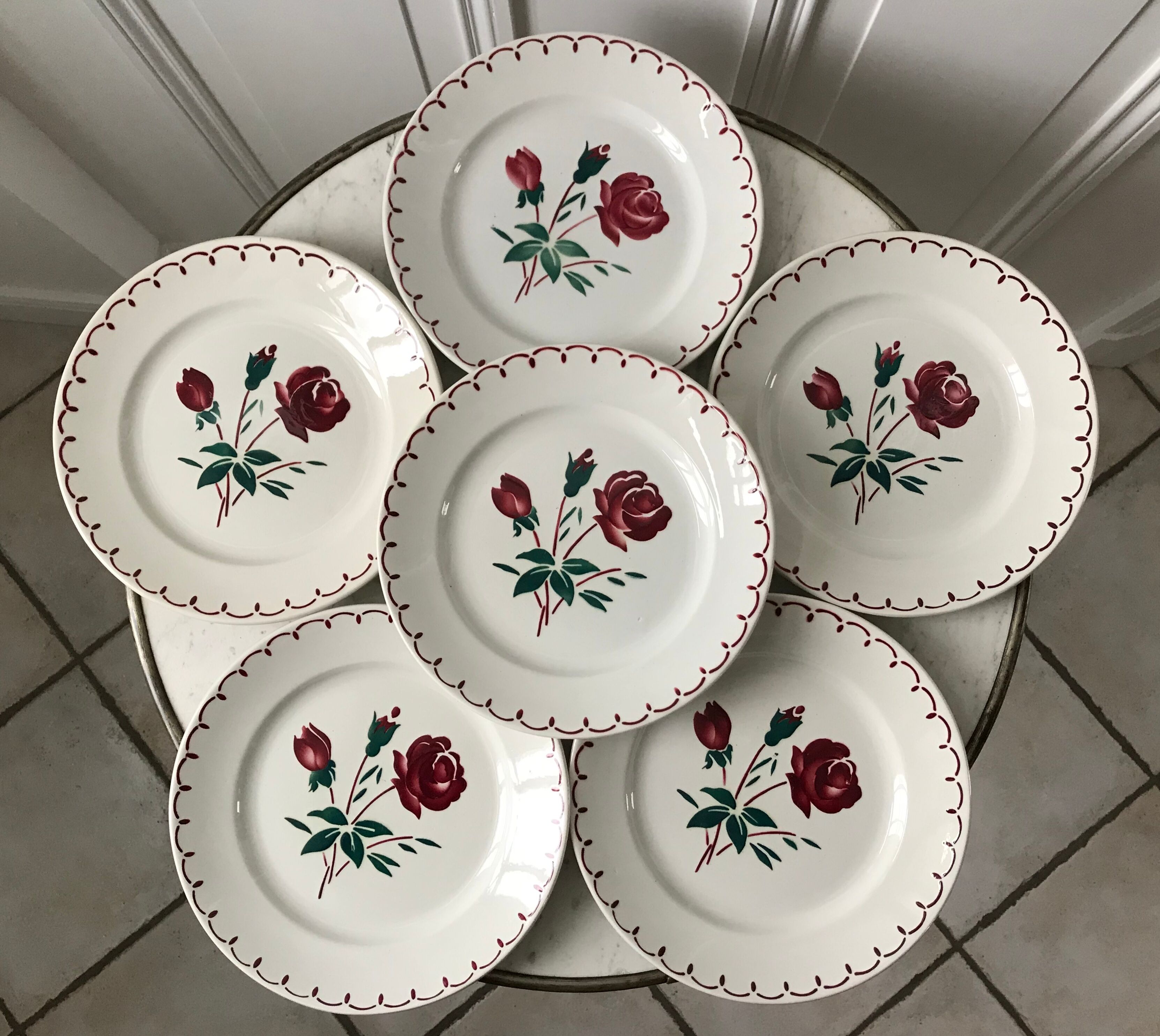 Set of 6 flat plates Badonviller model pinks 30s