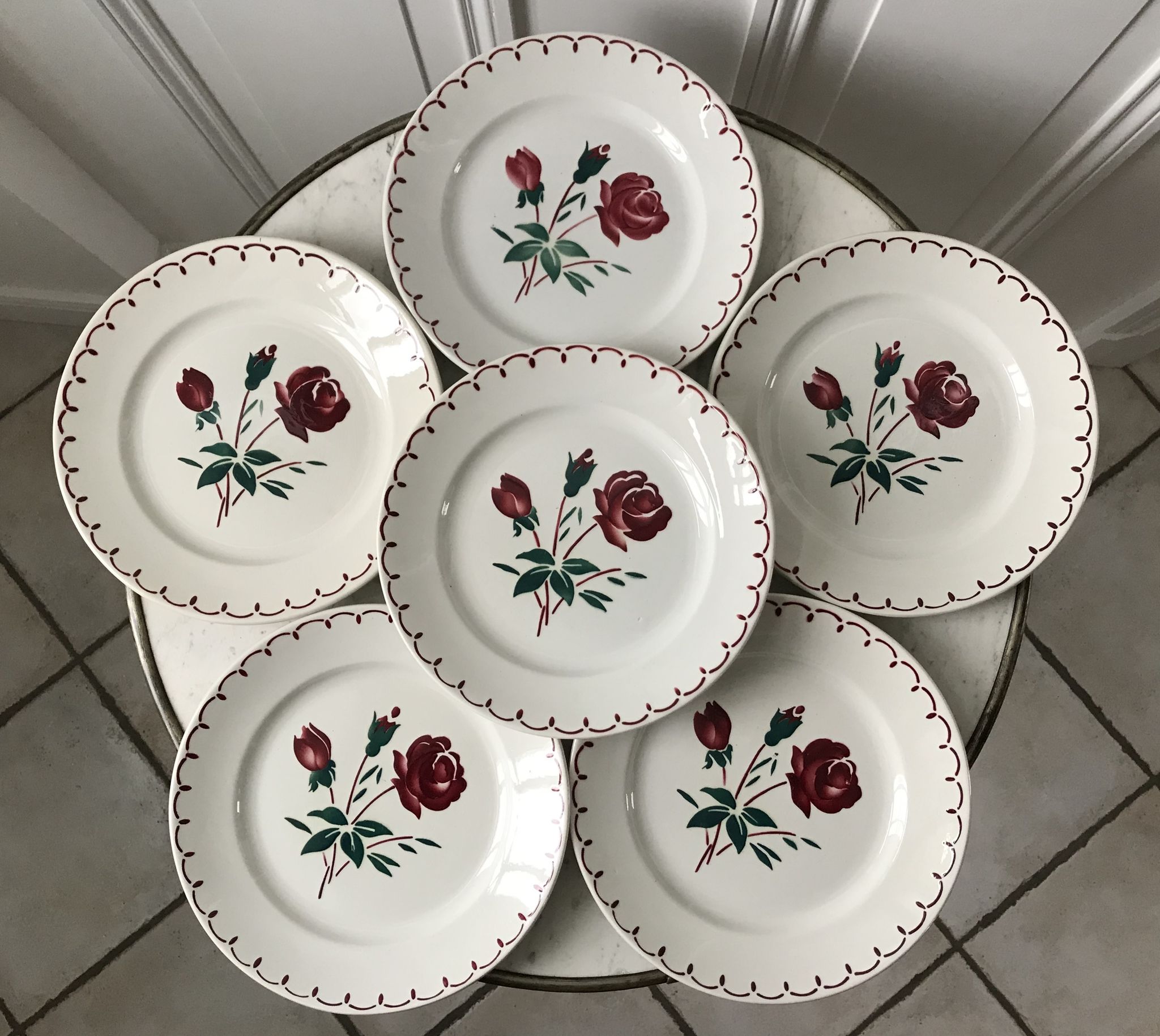 Set of 6 flat plates Badonviller model pinks 30s