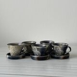 5 GMS Roscoff stoneware cups and saucers.
