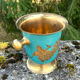 Vintage cloisonne brass champagne bucket with turquoise grape design