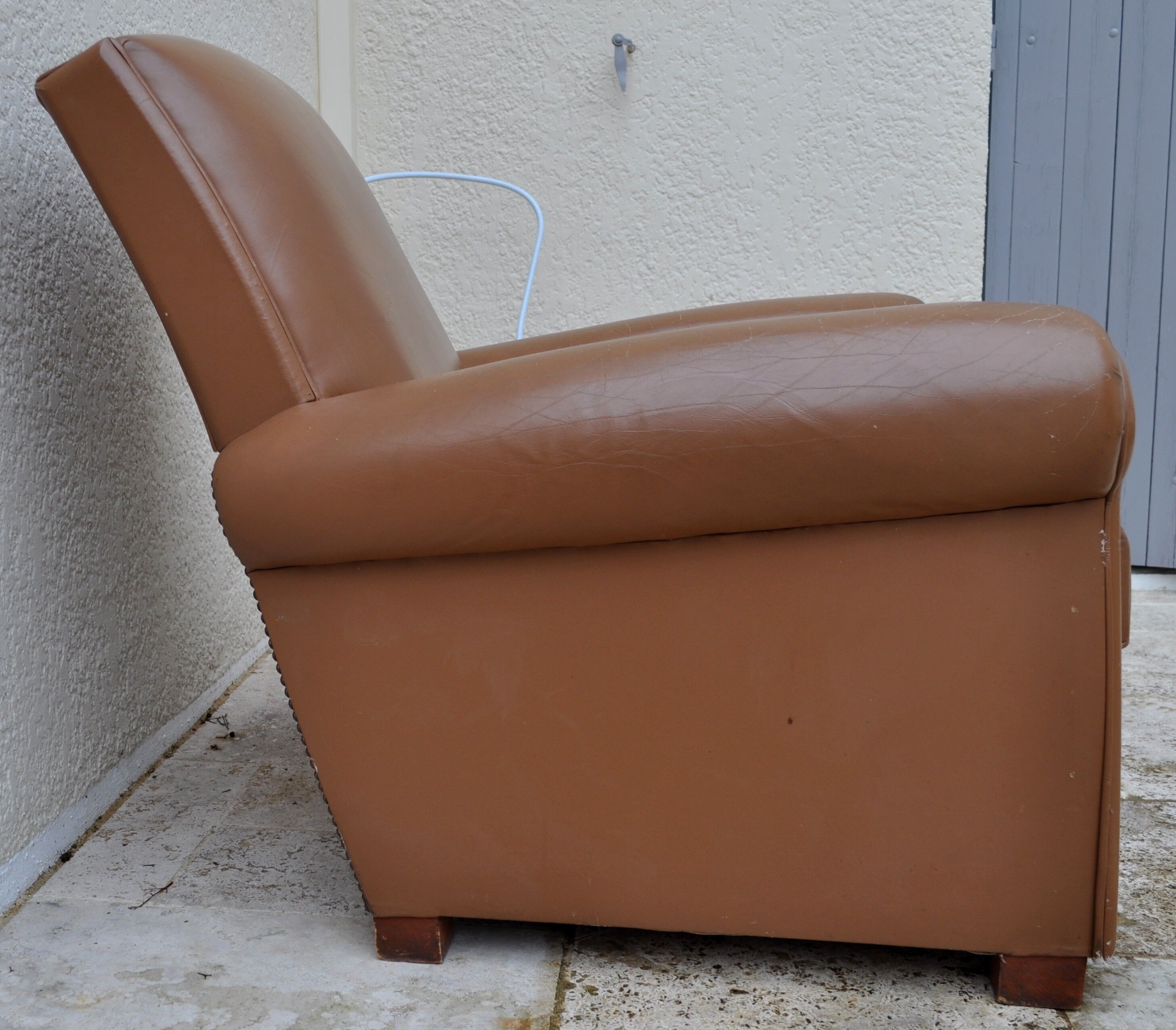 Vintage caramel leather club armchair