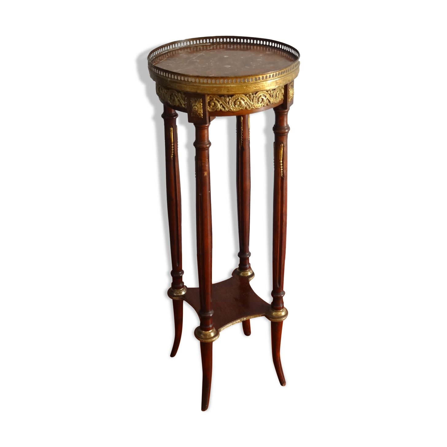 Saddle or pedestal table Napoleon III, marble and varnished wood base Ø30 x 82 cm