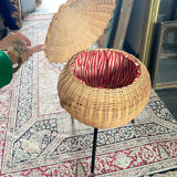 Wicker basket on foot fabric inner covering