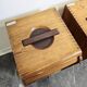 Industrial oak tambour cabinet from the 1930s, portable shape.