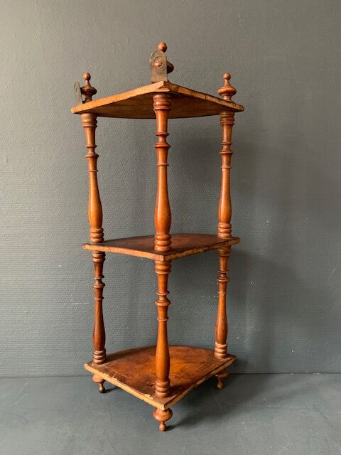 Small old corner shelf in turned wood, 19th century