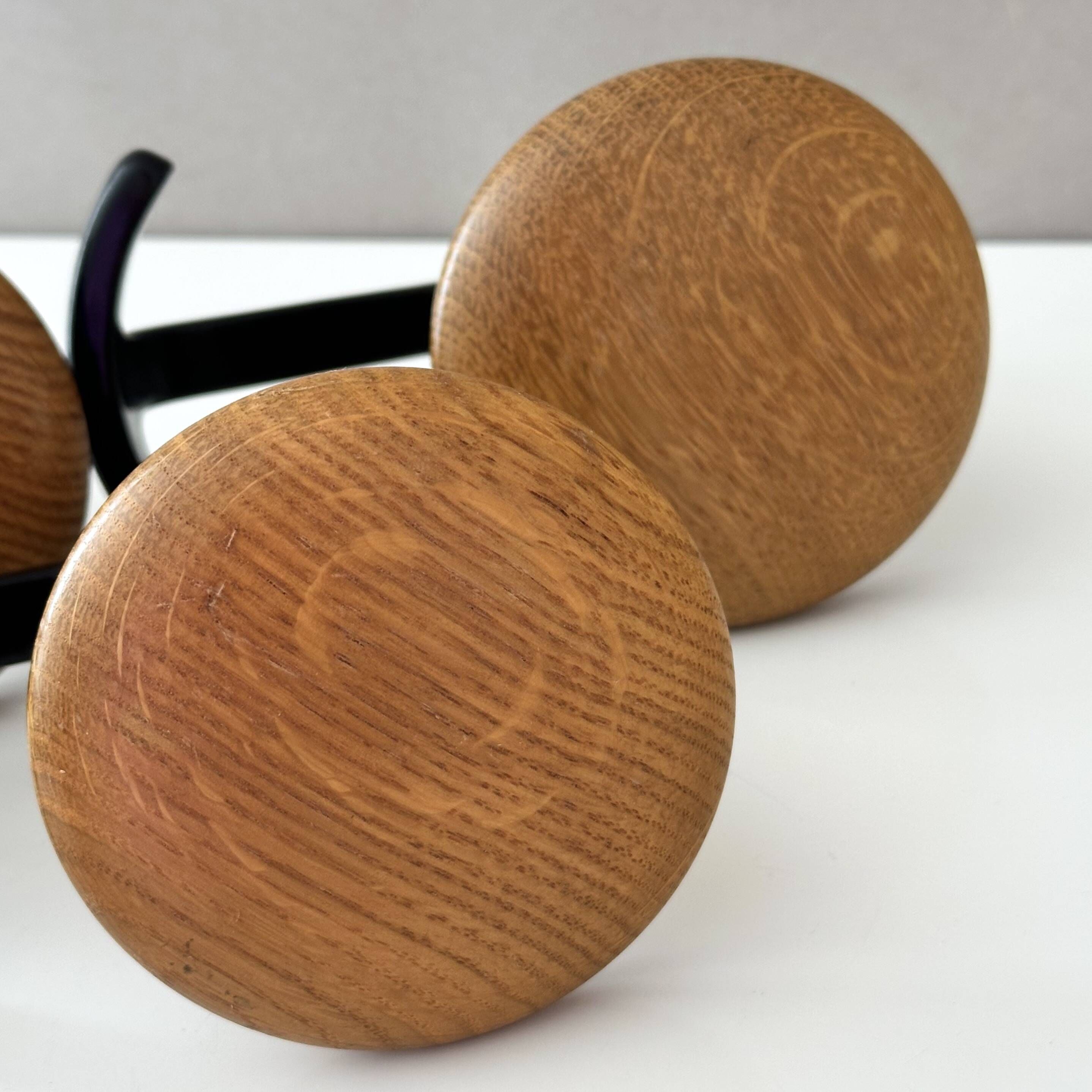 Vintage Set of 4 Wooden & Metal Coat Hooks | Wall-Mounted Hooks