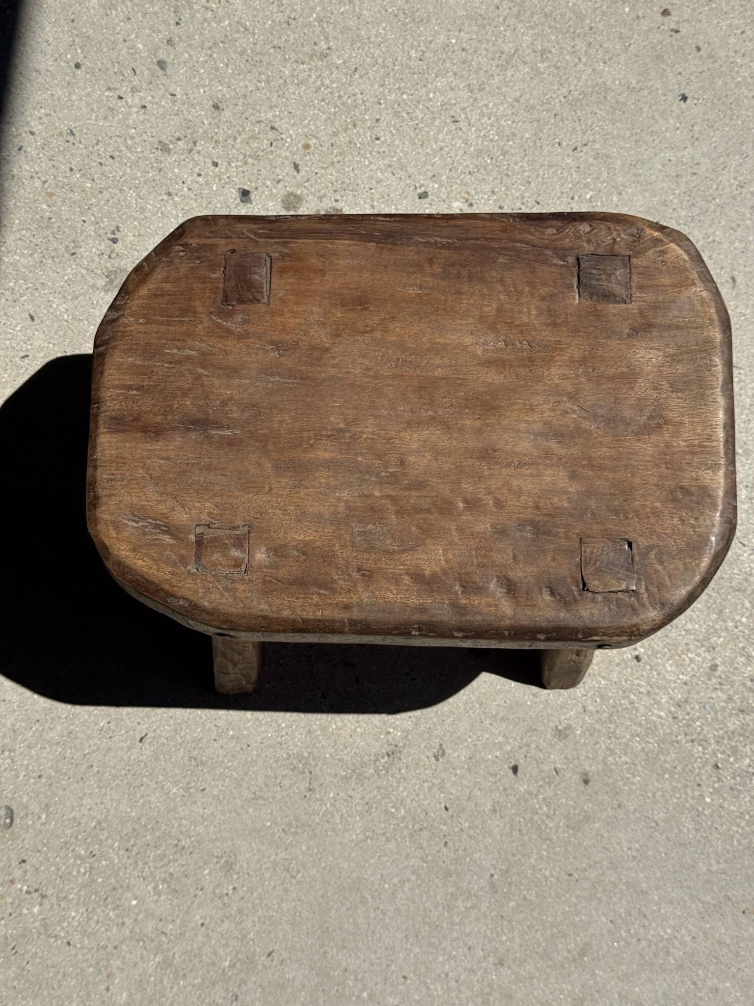 Small stool, oval solid teak accent stool wabi-sabi H25 45x31.