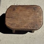 Small stool, oval solid teak accent stool wabi-sabi H25 45x31.