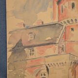 French school 20th century "The castle tower" watercolor