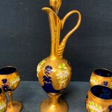 Carafe en verre de Murano réglée avec six verres à vin 24K Gold Leaf – Bleu.
