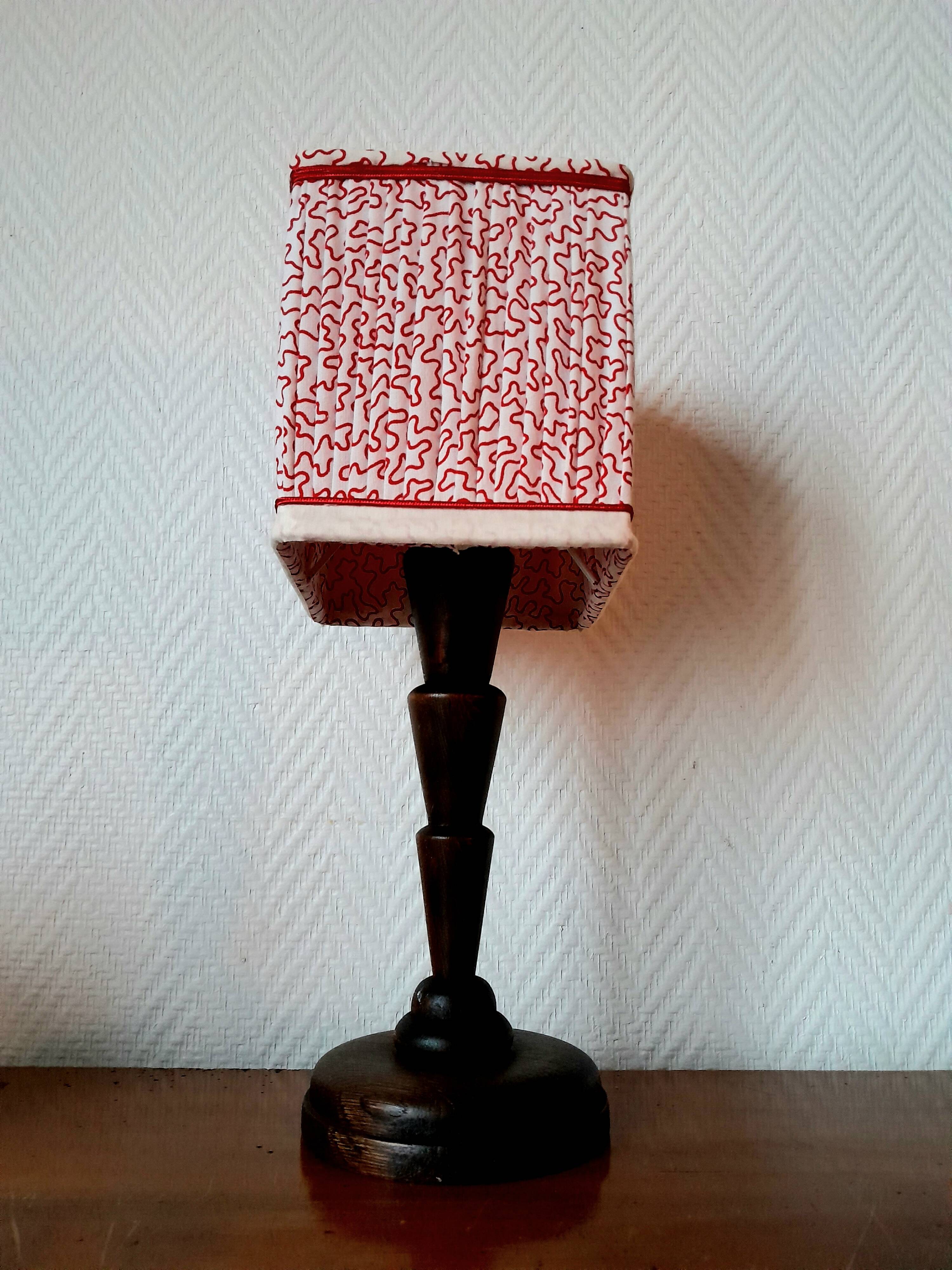 Art Deco wooden lamp and couture lampshade