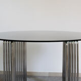 Table ronde chromée en verre rond à tige ronde, Italie années 1970