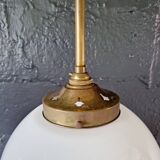 Pair of Art Deco pendant lights in brass and white opaline, 1920-30