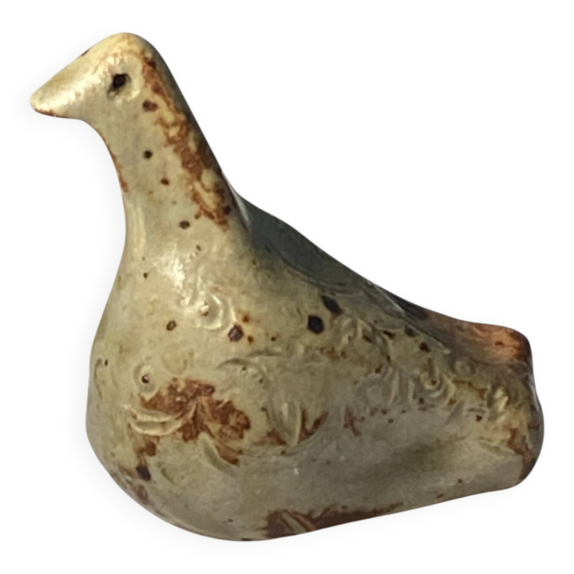 Ancient zoomorphic bird whistle in stoneware from La Borne.