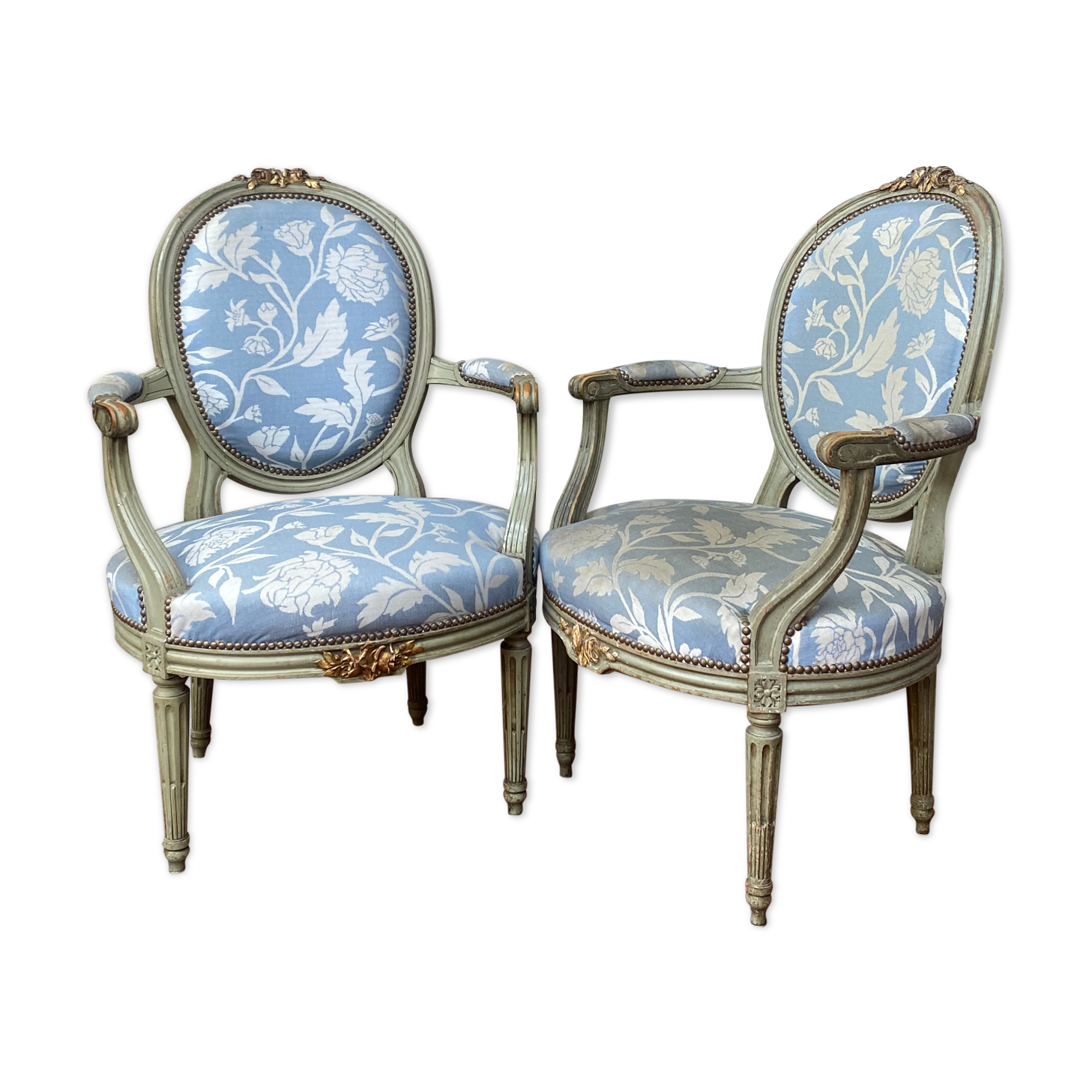 Pair of armchairs medallion in lacquered wood style louis xvi xix eme century