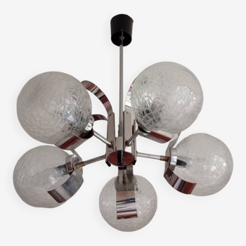Vintage chandelier with glass and chrome steel globes