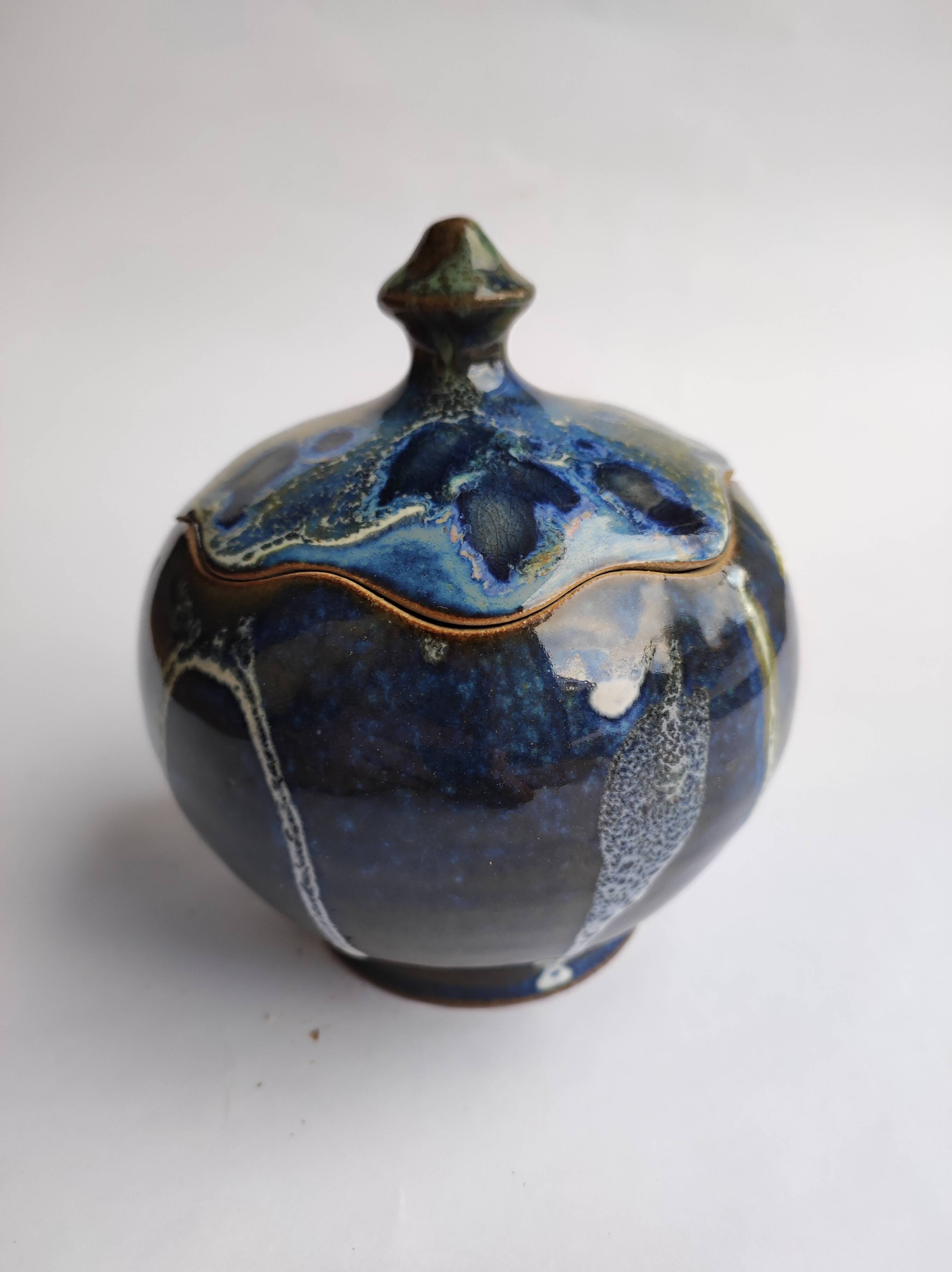 Stoneware candy box Nault pottery