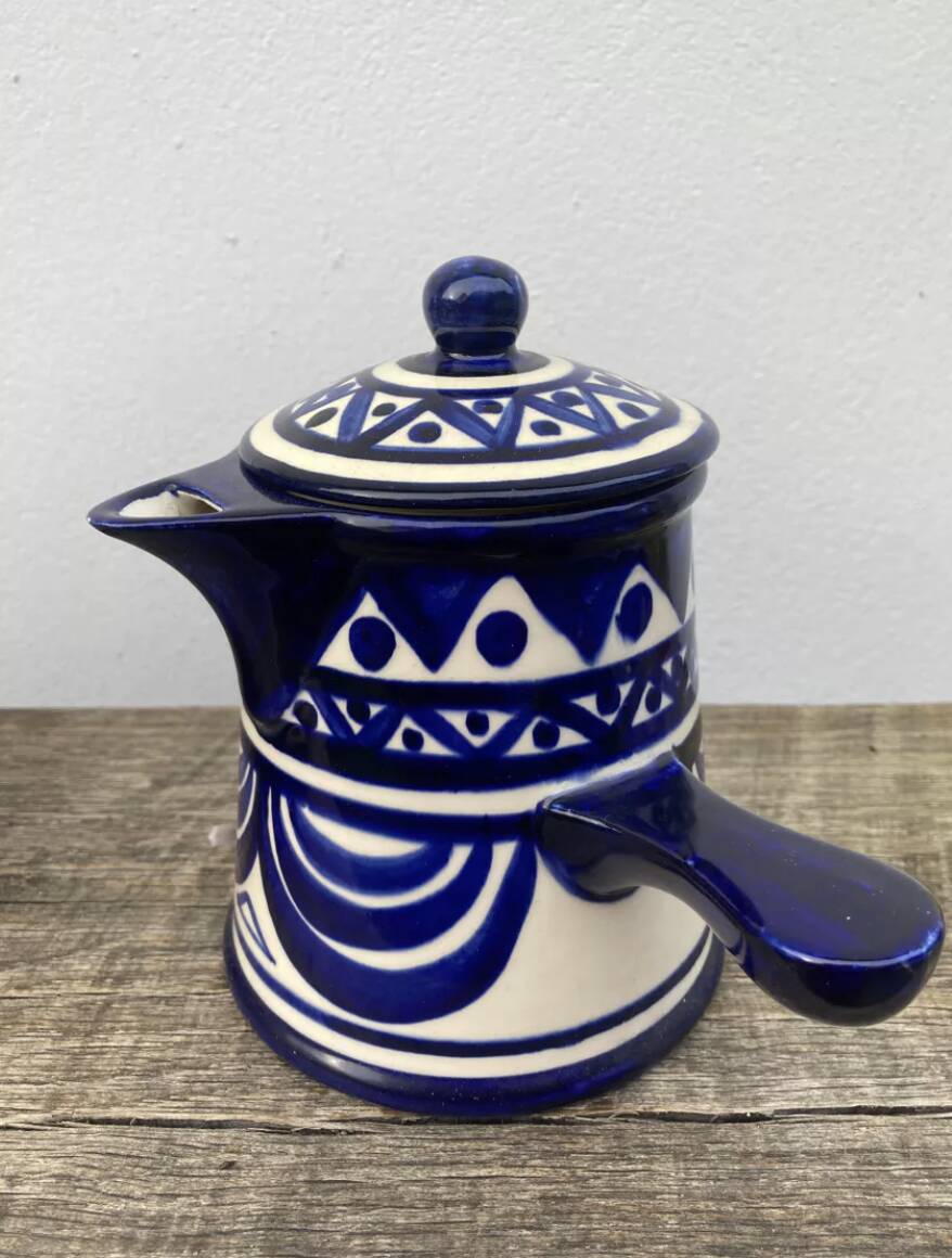 Blue and white ceramic teapot
