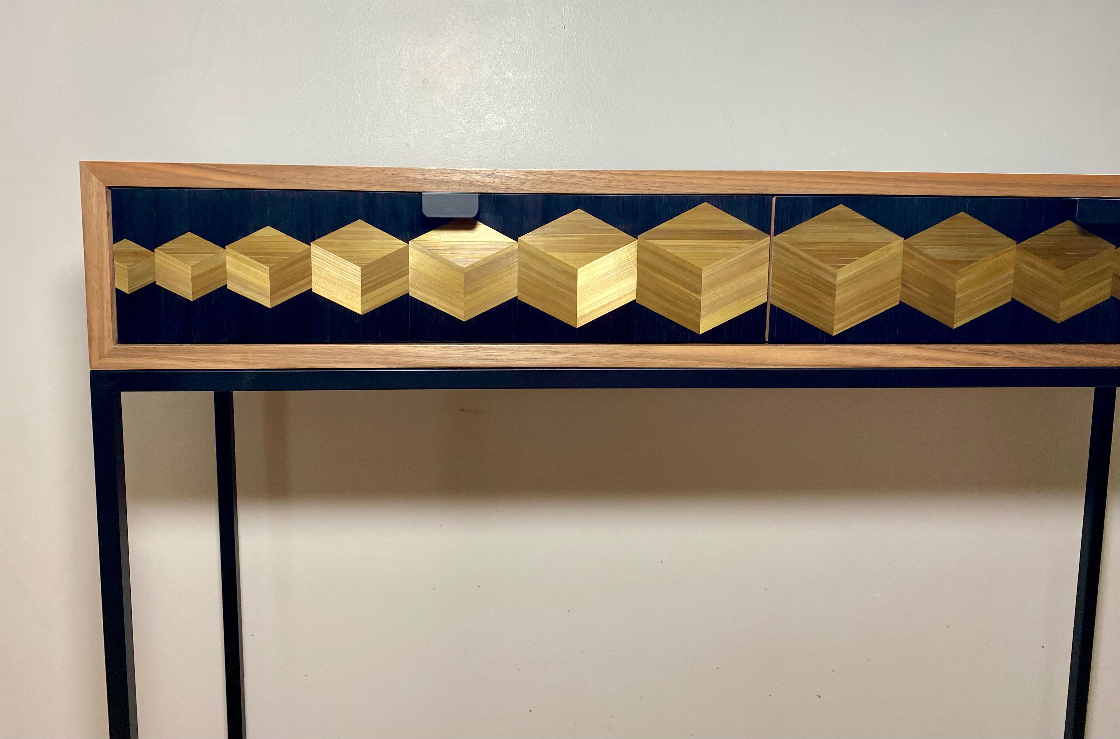Cubes console straw marquetry