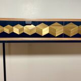 Cubes console straw marquetry