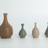 Small Mid-Century Scandinavian Modern Collectible Brown Stoneware Vases by Gunnar Borg, Set of 4