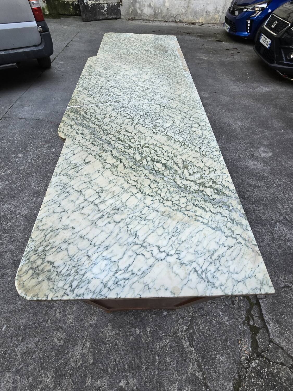 Solid wood carved sideboard with marble top, Art Nouveau style