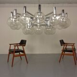 Large chromed spider Sputnik lamp with 24 hand-blown ice glass balls from Ott International, Germany, 1960s.