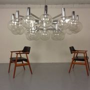 Large chromed spider Sputnik lamp with 24 hand-blown ice glass balls from Ott International, Germany, 1960s.