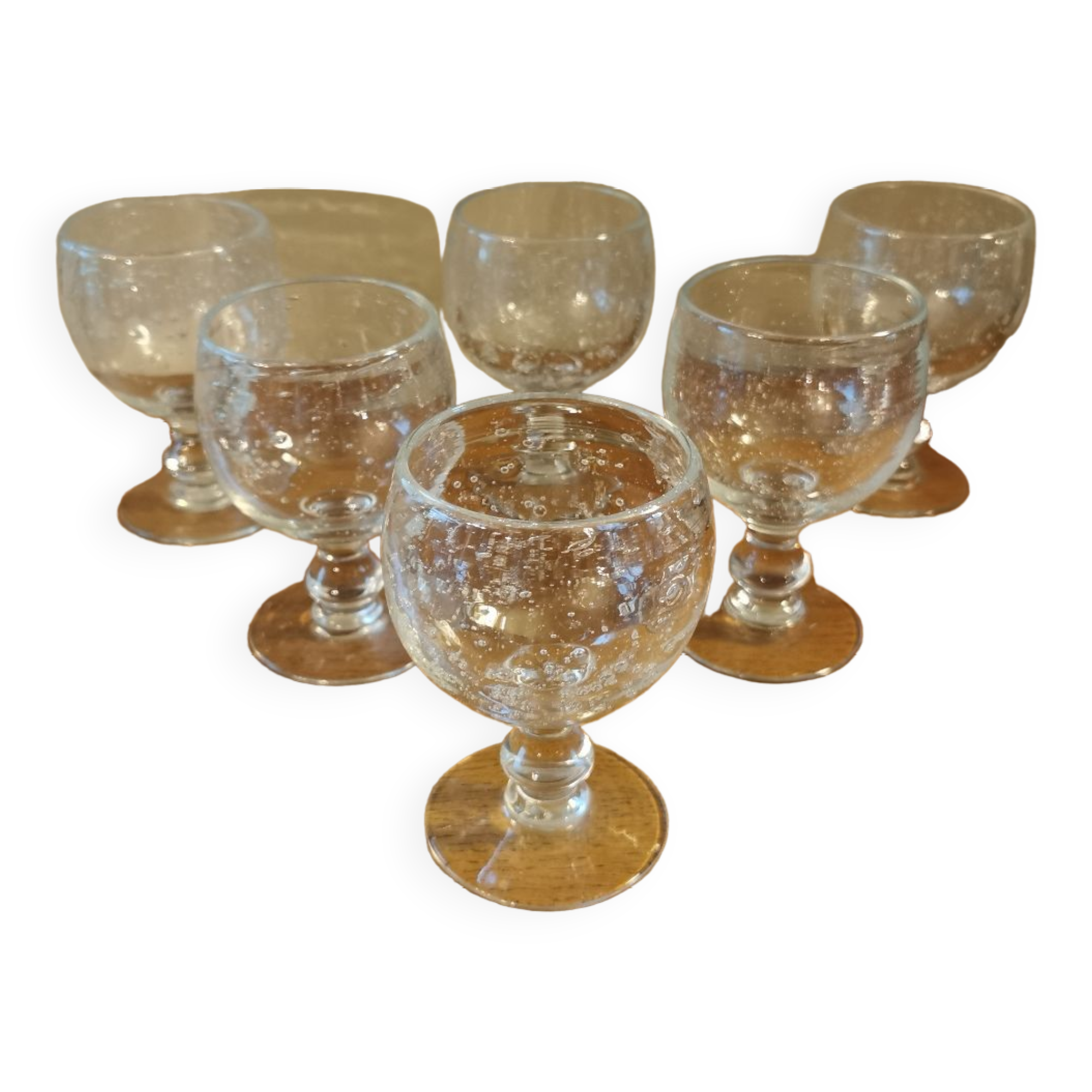 Lot de 6 verres à pied vintage bullés Biot