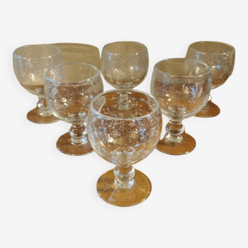 Set of 6 vintage bubbled stemmed glasses Biot