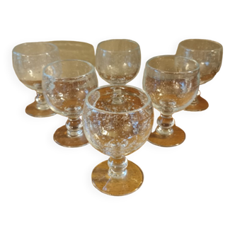 Set of 6 vintage bubbled stemmed glasses Biot