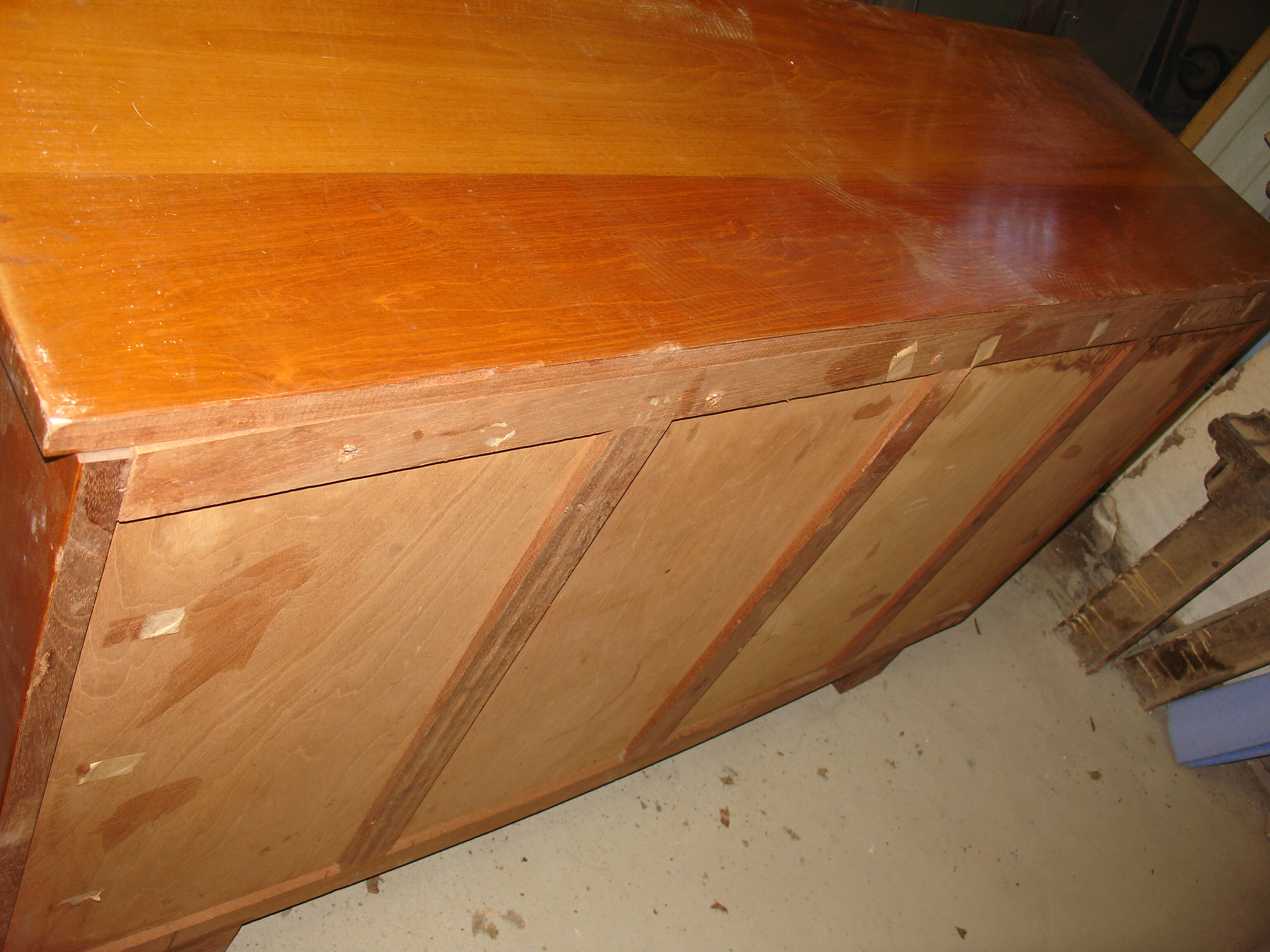 Mahogany and straw chest of drawers, circa 1950, Mexican made