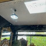 Louis-Philippe mantel mirror 133cm/115.5cm beaded gilded with gold leaf geometric decoration, late 19th century, heavily pitted and scratched glass, parquet on the back.